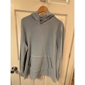 Southern Tide Mens Ribbed Knit Hoodie Light Blue Coastal Pullover Kangaroo M